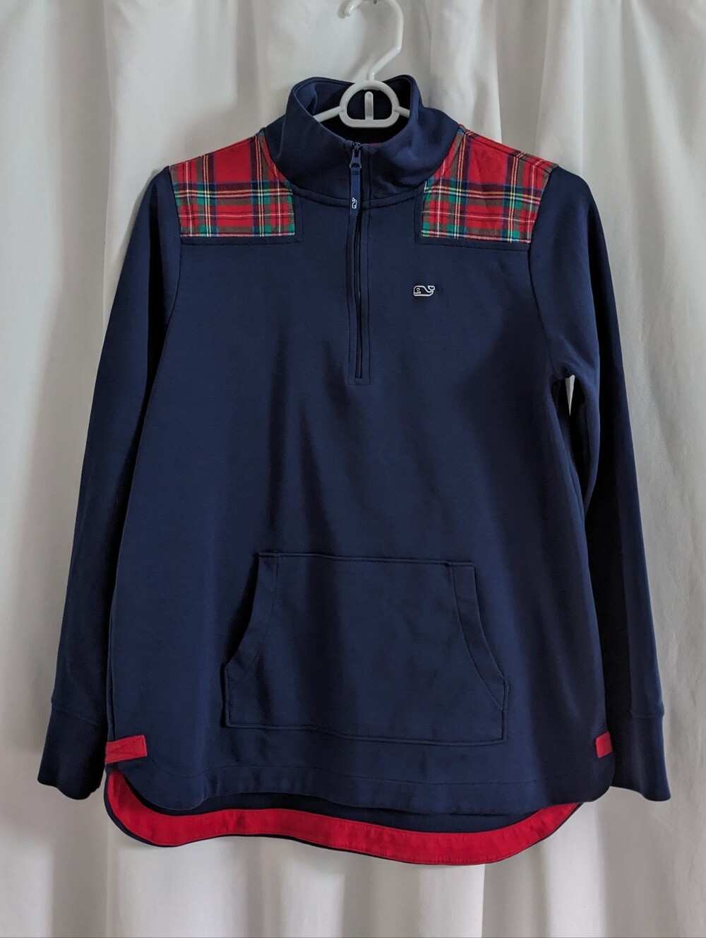 Vineyard Vines Quarter Zip Pullover Fleece & Plaid Shoulders Logo Women XS